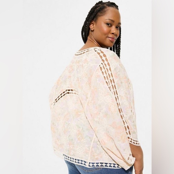 Torrid Crochet Lace Inset Kimono 100% Cotton Size 1X/2X NWT - Picture 3 of 12